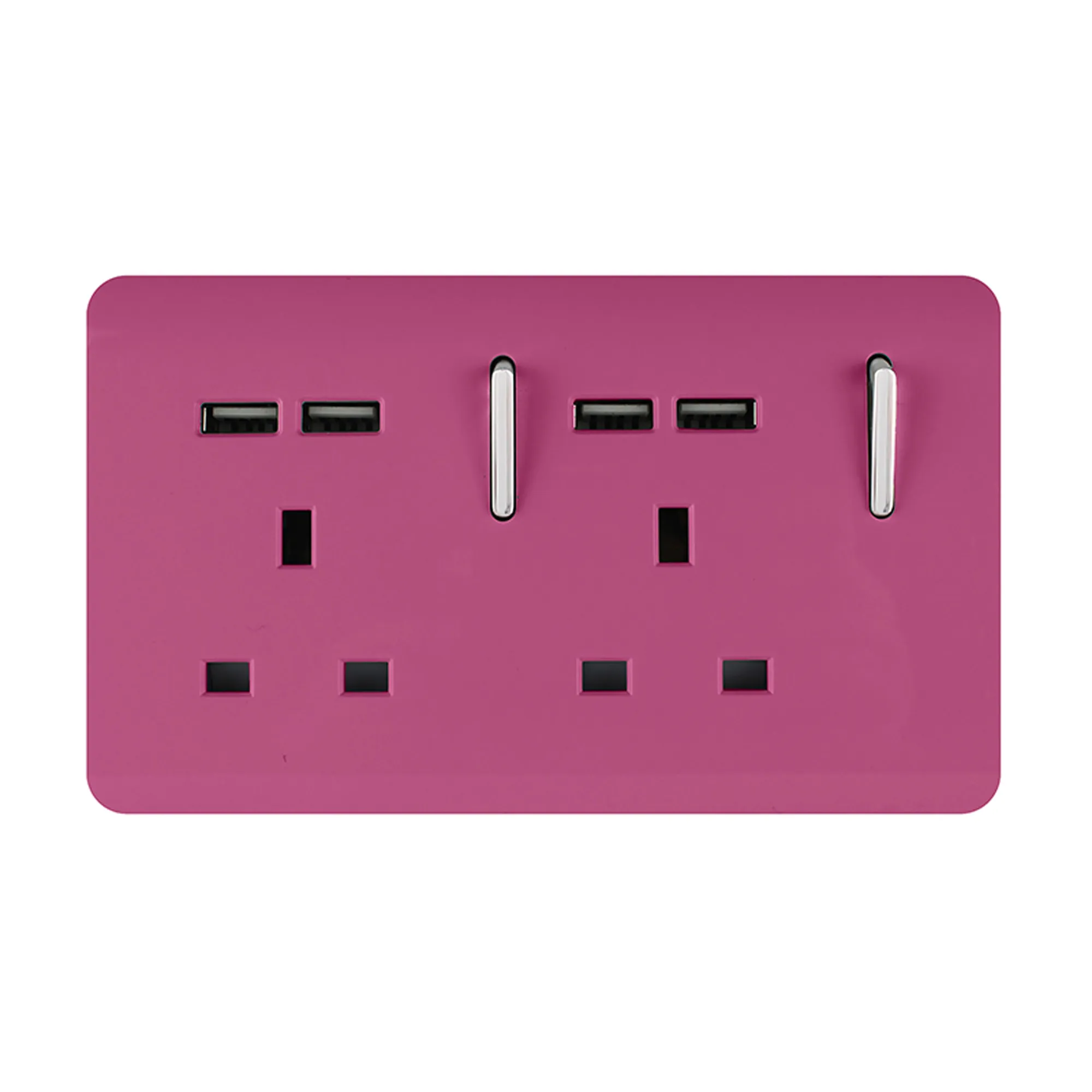 2 Gang 13Amp Switched Double Socket With 4X 2.1Mah USB Pink